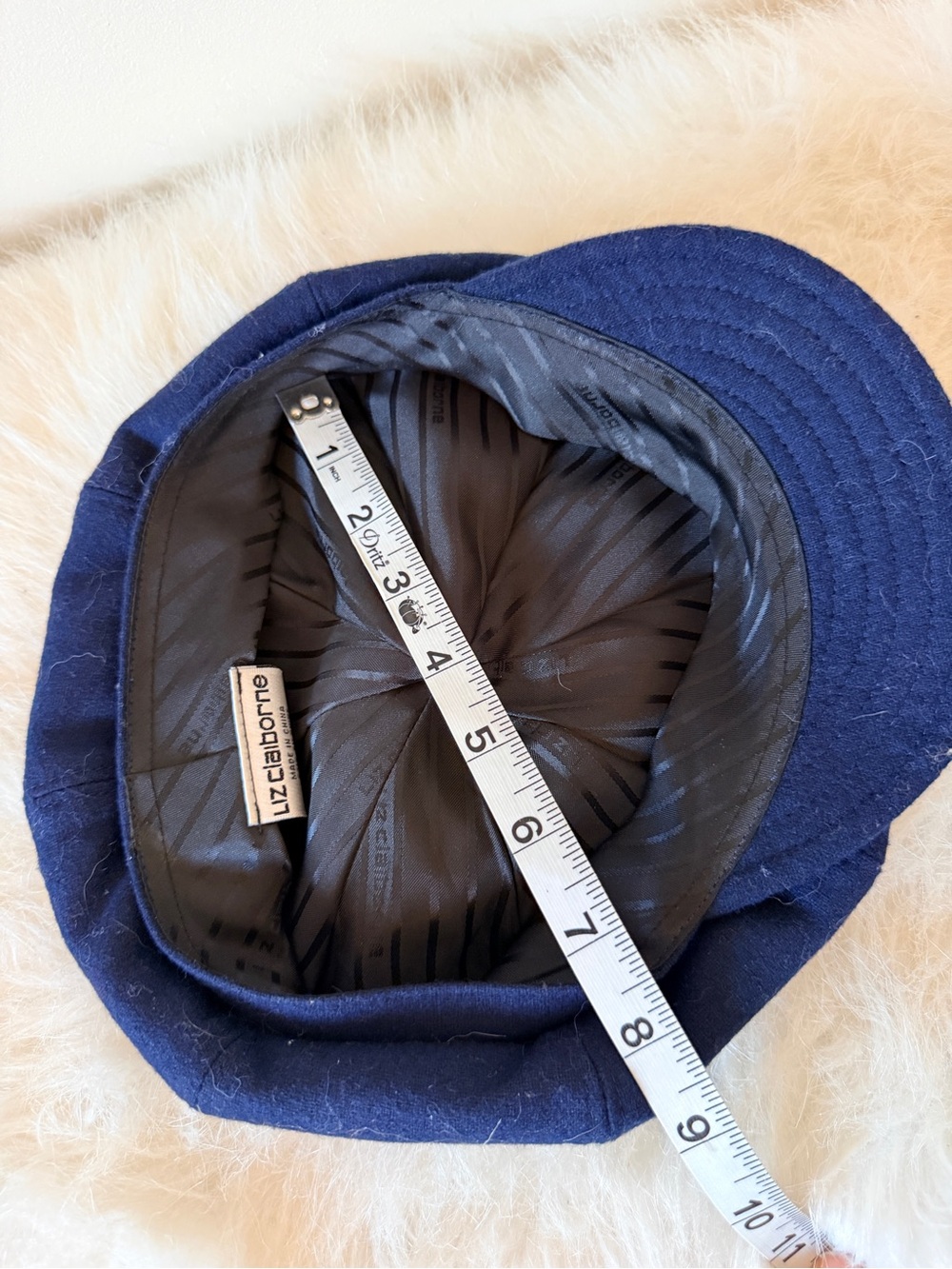 Vintage Liz Claiborne Wool Blend & Velvet Soft Baker Boy Hat - Navy - One Size - Picture 8 of 8